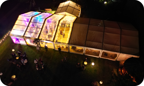 Transparent marquee with lights